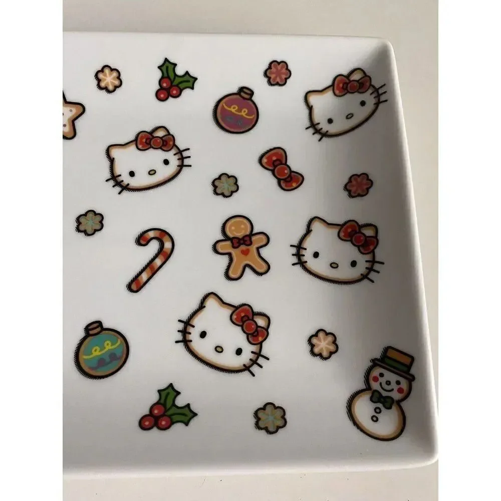 Hello Kitty Christmas Gingerbread Candycanes Ceramic Serving Tray‎ Platter NEW